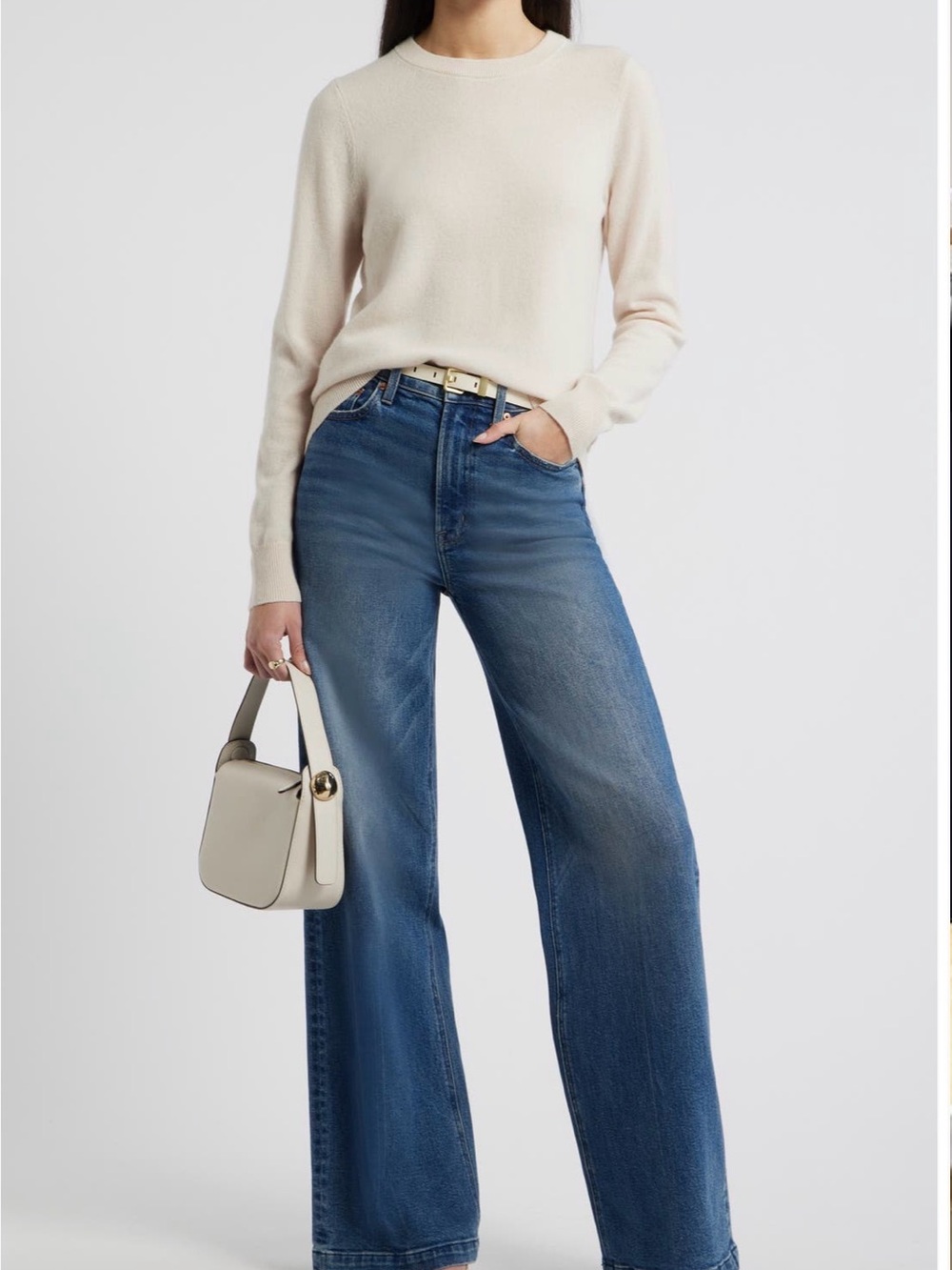 Nordstrom 100% Cashmere Cream Crewneck Sweater